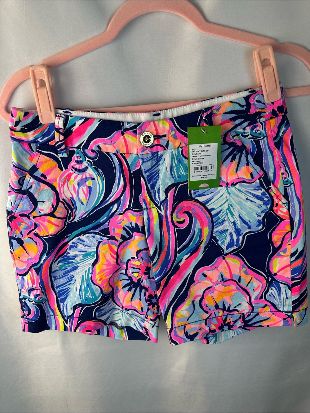 Lilly Pulitzer NWT,00, Jayne stretch short, nauti navy boho bateau